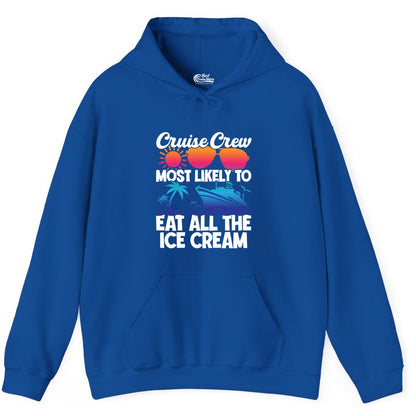 Cruise Crew Shirt - Funny Vacation Group Tee for Ice Cream Lovers (Hoodie) in Royal - Cruise Crew Shirt - Most Likely To Eat All The Ice Cream Tropical Tee