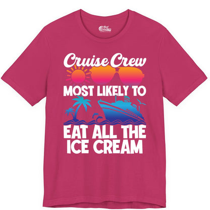 Cruise Crew Shirt - Funny Vacation Group Tee for Ice Cream Lovers (Premium Tee) in Berry - Cruise Crew Shirt - Most Likely To Eat All The Ice Cream Tropical Tee