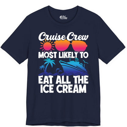 Cruise Crew Shirt - Funny Vacation Group Tee for Ice Cream Lovers (Premium Tee) in Navy - Cruise Crew Shirt - Most Likely To Eat All The Ice Cream Tropical Tee