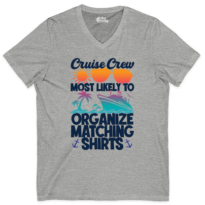 Cruise Crew Shirt - Funny Matching Cruise Shirts for Groups (V-Neck) in Athletic Heather - Cruise Crew Most Likely To Organize Matching Shirts Retro Tee