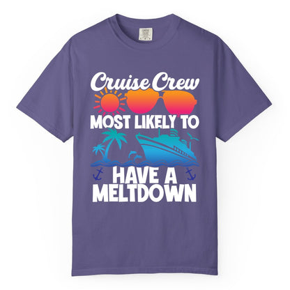 Cruise Crew Shirt - Funny Cruise Meltdown Apparel for Vacations (Comfort Color) in Grape - Cruise Crew Meltdown Shirt - Funny Tropical Sunset Ship Design