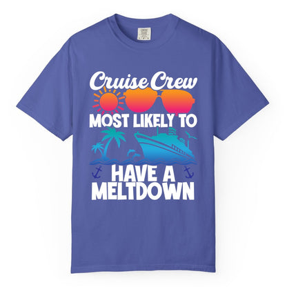 Cruise Crew Shirt - Funny Cruise Meltdown Apparel for Vacations (Comfort Color) in Periwinkle - Cruise Crew Meltdown Shirt - Funny Tropical Sunset Ship Design