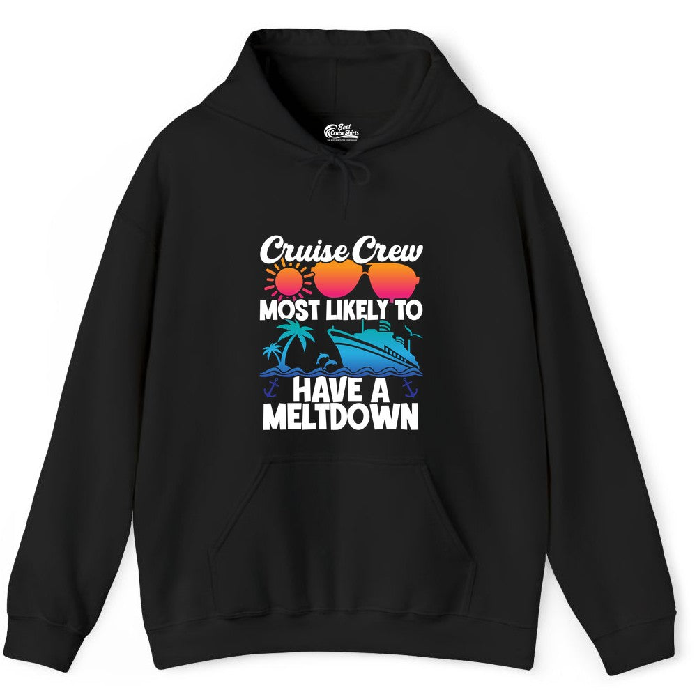 Cruise Crew Shirt - Funny Cruise Meltdown Apparel for Vacations (Hoodie) in Black - Cruise Crew Meltdown Shirt - Funny Tropical Sunset Ship Design