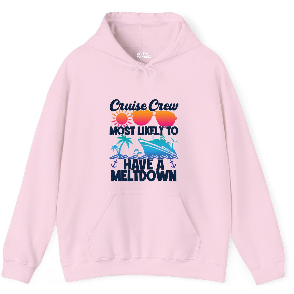Cruise Crew Shirt - Funny Cruise Meltdown Apparel for Vacations (Hoodie) in Light Pink - Cruise Crew Meltdown Shirt - Funny Tropical Sunset Ship Design