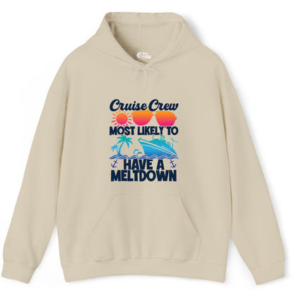 Cruise Crew Shirt - Funny Cruise Meltdown Apparel for Vacations (Hoodie) in Sand - Cruise Crew Meltdown Shirt - Funny Tropical Sunset Ship Design