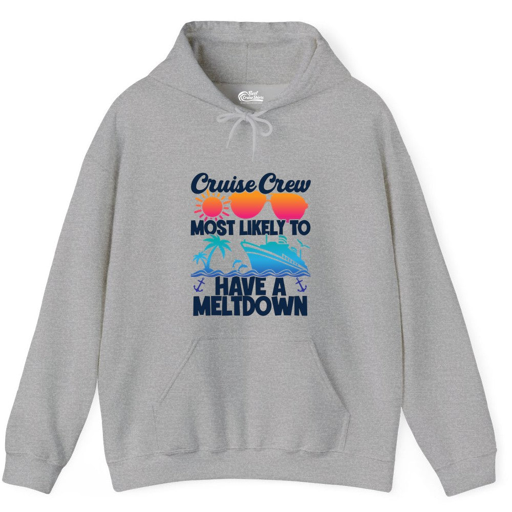 Cruise Crew Shirt - Funny Cruise Meltdown Apparel for Vacations (Hoodie) in Sport Grey - Cruise Crew Meltdown Shirt - Funny Tropical Sunset Ship Design