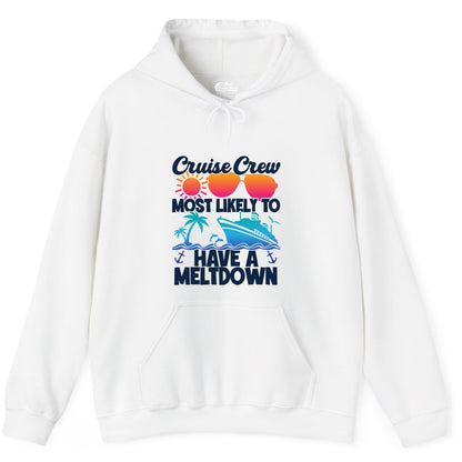 Cruise Crew Shirt - Funny Cruise Meltdown Apparel for Vacations (Hoodie) in White - Cruise Crew Meltdown Shirt - Funny Tropical Sunset Ship Design