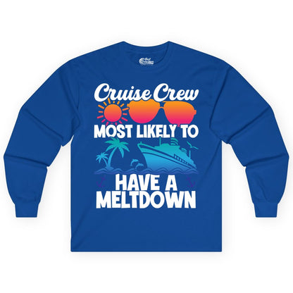 Cruise Crew Shirt - Funny Cruise Meltdown Apparel for Vacations (Long Sleeve) in Royal - Cruise Crew Meltdown Shirt - Funny Tropical Sunset Ship Design