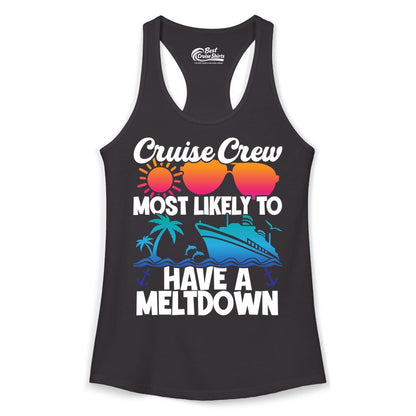 Cruise Crew Shirt - Funny Cruise Meltdown Apparel for Vacations (Ladies Tank) in Black - Cruise Crew Meltdown Shirt - Funny Tropical Sunset Ship Design