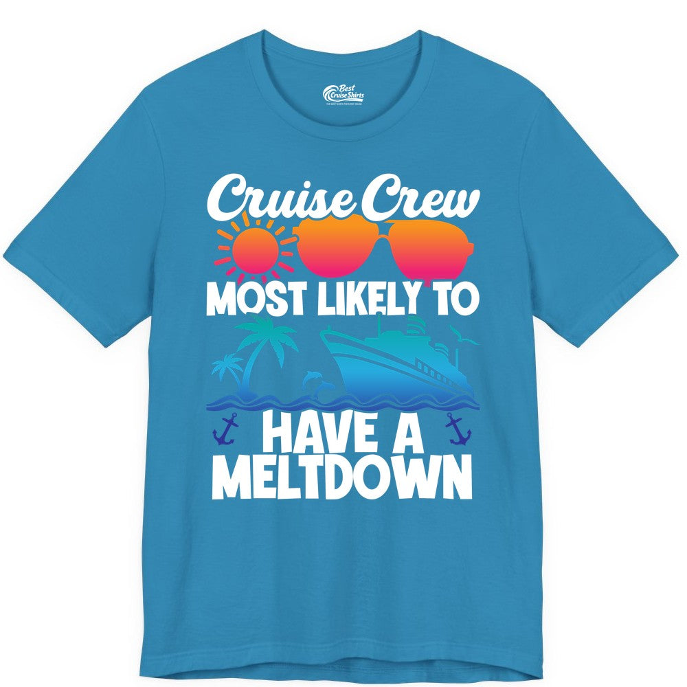 Cruise Crew Shirt - Funny Cruise Meltdown Apparel for Vacations (Premium Tee) in Aqua - Cruise Crew Meltdown Shirt - Funny Tropical Sunset Ship Design