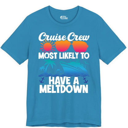 Cruise Crew Shirt - Funny Cruise Meltdown Apparel for Vacations (Premium Tee) in Aqua - Cruise Crew Meltdown Shirt - Funny Tropical Sunset Ship Design