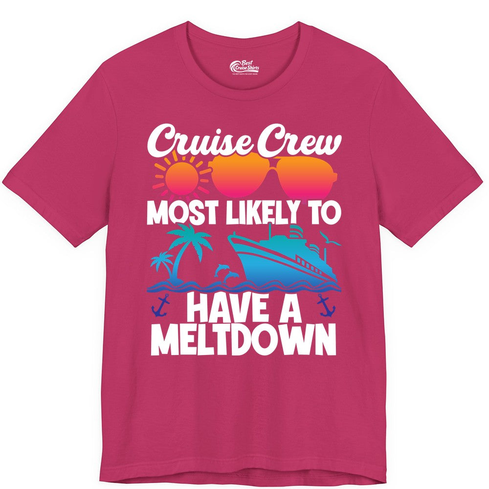 Cruise Crew Shirt - Funny Cruise Meltdown Apparel for Vacations (Premium Tee) in Berry - Cruise Crew Meltdown Shirt - Funny Tropical Sunset Ship Design