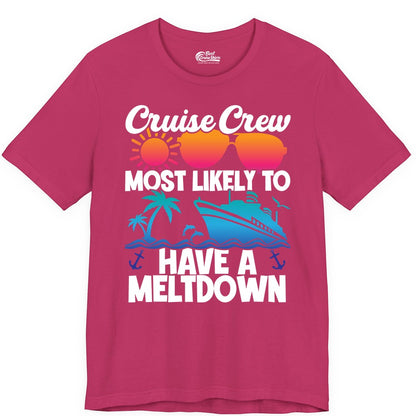 Cruise Crew Shirt - Funny Cruise Meltdown Apparel for Vacations (Premium Tee) in Berry - Cruise Crew Meltdown Shirt - Funny Tropical Sunset Ship Design