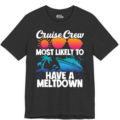 Cruise Crew Shirt - Funny Cruise Meltdown Apparel for Vacations (Premium Tee) in Dark Grey Heather - Cruise Crew Meltdown Shirt - Funny Tropical Sunset Ship Design