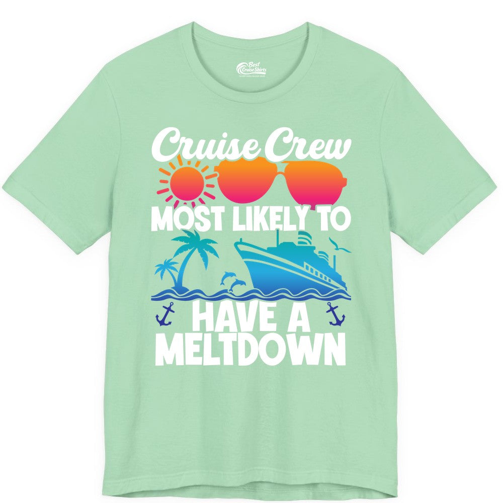 Cruise Crew Shirt - Funny Cruise Meltdown Apparel for Vacations (Premium Tee) in Mint - Cruise Crew Meltdown Shirt - Funny Tropical Sunset Ship Design