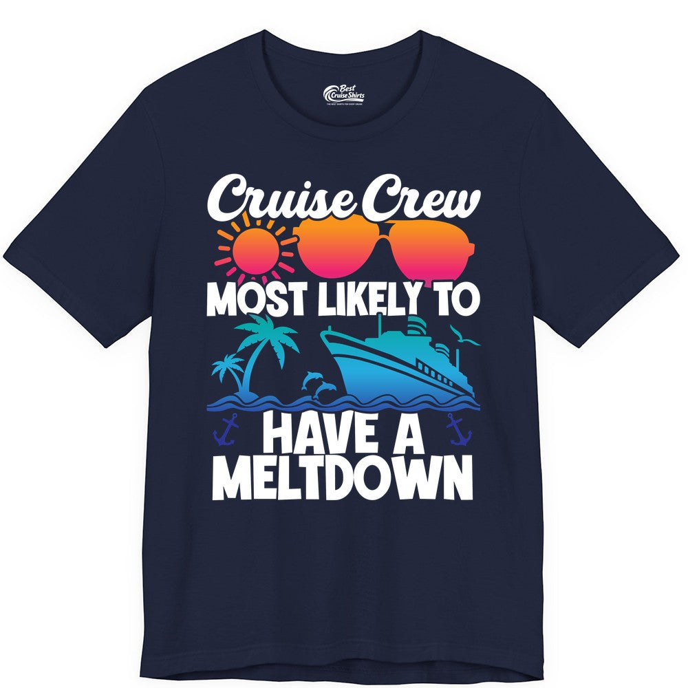 Cruise Crew Shirt - Funny Cruise Meltdown Apparel for Vacations (Premium Tee) in Navy - Cruise Crew Meltdown Shirt - Funny Tropical Sunset Ship Design