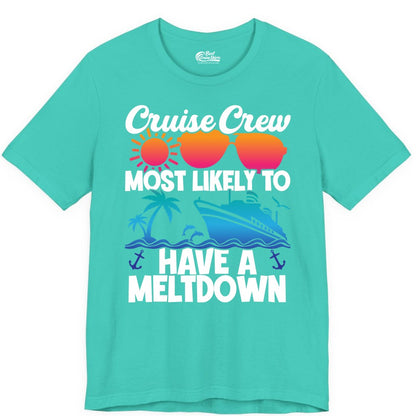 Cruise Crew Shirt - Funny Cruise Meltdown Apparel for Vacations (Premium Tee) in Teal - Cruise Crew Meltdown Shirt - Funny Tropical Sunset Ship Design