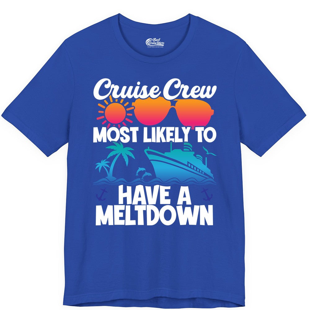 Cruise Crew Shirt - Funny Cruise Meltdown Apparel for Vacations (Premium Tee) in True Royal - Cruise Crew Meltdown Shirt - Funny Tropical Sunset Ship Design