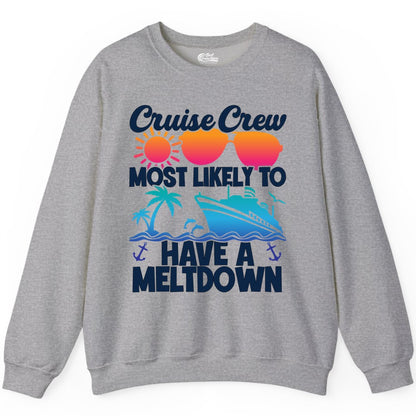 Cruise Crew Shirt - Funny Cruise Meltdown Apparel for Vacations (Sweatshirt) in Sport Grey - Cruise Crew Meltdown Shirt - Funny Tropical Sunset Ship Design