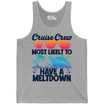 Cruise Crew Shirt - Funny Cruise Meltdown Apparel for Vacations (Tank Top) in Athletic Heather - Cruise Crew Meltdown Shirt - Funny Tropical Sunset Ship Design