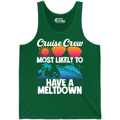 Cruise Crew Shirt - Funny Cruise Meltdown Apparel for Vacations (Tank Top) in Kelly - Cruise Crew Meltdown Shirt - Funny Tropical Sunset Ship Design
