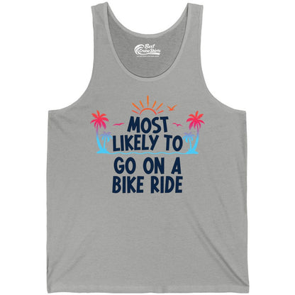 Most Likely to Go On a Bike Ride Shirt - Tropical Sunset Tee (Tank Top) in Athletic Heather - Most Likely To Go On A Bike Ride Tropical Sunset Palm Trees Shirt