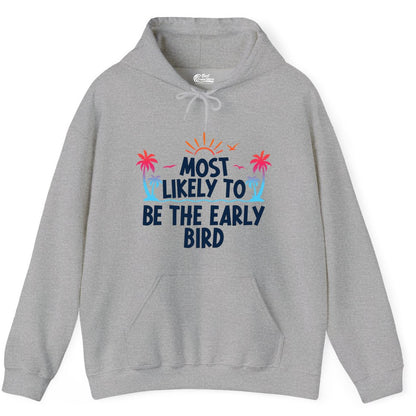 Early Bird Beach Shirt - Tropical Sunrise Palm Tree Vacation Tee (Hoodie) in Sport Grey - Early Bird Tropical Sunrise Shirt - Palm Trees Birds Beach Tee