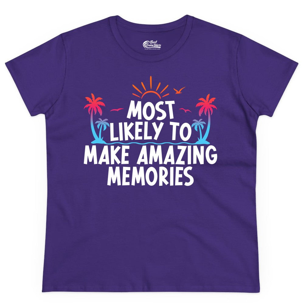 Most Likely to Make Amazing Memories Shirt - Vacation T-Shirt Gift (Ladies Tee) in Purple - Most Likely To Make Amazing Memories Tropical Beach Trip Shirt