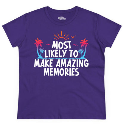 Most Likely to Make Amazing Memories Shirt - Vacation T-Shirt Gift (Ladies Tee) in Purple - Most Likely To Make Amazing Memories Tropical Beach Trip Shirt