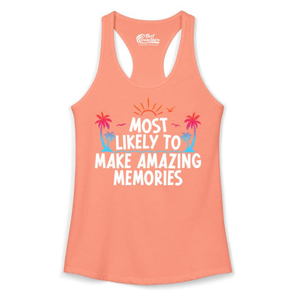 Most Likely to Make Amazing Memories Shirt - Vacation T-Shirt Gift (Ladies Tank) in Solid Light Orange - Most Likely To Make Amazing Memories Tropical Beach Trip Shirt