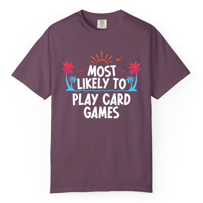 Cruise Card Game Shirt - Tropical Vacation Fun for Family Cruises (Comfort Color) in Berry - Tropical Cruise Card Game Shirt - Sunset Palms Playful Vacation Tee