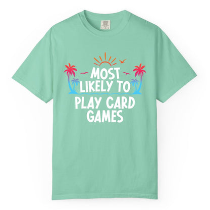 Cruise Card Game Shirt - Tropical Vacation Fun for Family Cruises (Comfort Color) in Island Reef - Tropical Cruise Card Game Shirt - Sunset Palms Playful Vacation Tee