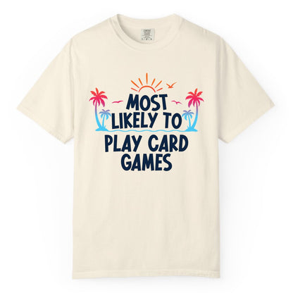 Cruise Card Game Shirt - Tropical Vacation Fun for Family Cruises (Comfort Color) in Ivory - Tropical Cruise Card Game Shirt - Sunset Palms Playful Vacation Tee