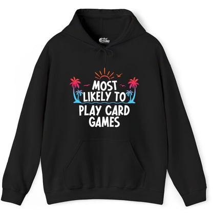 Cruise Card Game Shirt - Tropical Vacation Fun for Family Cruises (Hoodie) in Black - Tropical Cruise Card Game Shirt - Sunset Palms Playful Vacation Tee