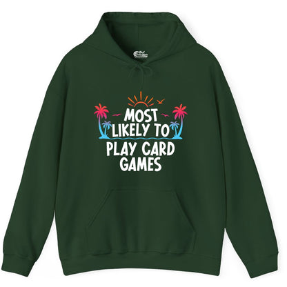 Cruise Card Game Shirt - Tropical Vacation Fun for Family Cruises (Hoodie) in Forest Green - Tropical Cruise Card Game Shirt - Sunset Palms Playful Vacation Tee