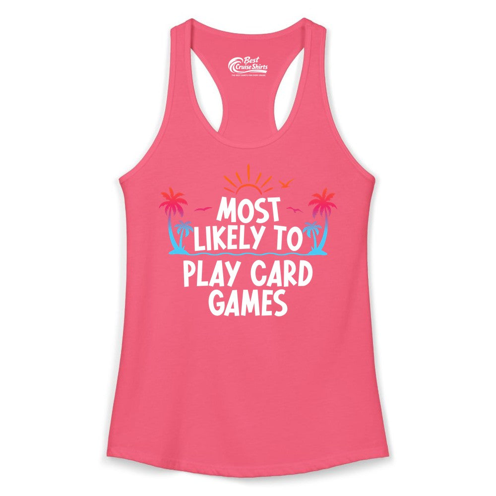 Cruise Card Game Shirt - Tropical Vacation Fun for Family Cruises (Ladies Tank) in Hot Pink - Tropical Cruise Card Game Shirt - Sunset Palms Playful Vacation Tee
