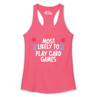 Cruise Card Game Shirt - Tropical Vacation Fun for Family Cruises (Ladies Tank) in Hot Pink - Tropical Cruise Card Game Shirt - Sunset Palms Playful Vacation Tee