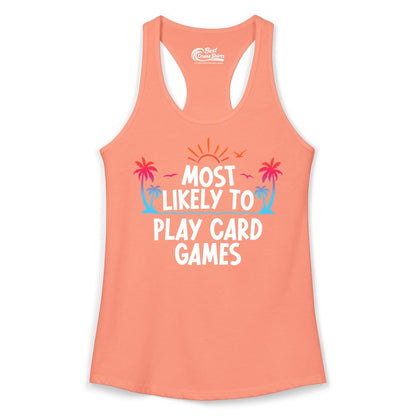 Cruise Card Game Shirt - Tropical Vacation Fun for Family Cruises (Ladies Tank) in Solid Light Orange - Tropical Cruise Card Game Shirt - Sunset Palms Playful Vacation Tee