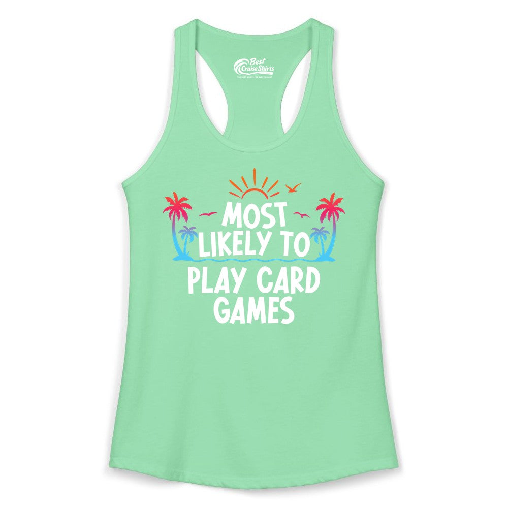 Cruise Card Game Shirt - Tropical Vacation Fun for Family Cruises (Ladies Tank) in Solid Mint - Tropical Cruise Card Game Shirt - Sunset Palms Playful Vacation Tee