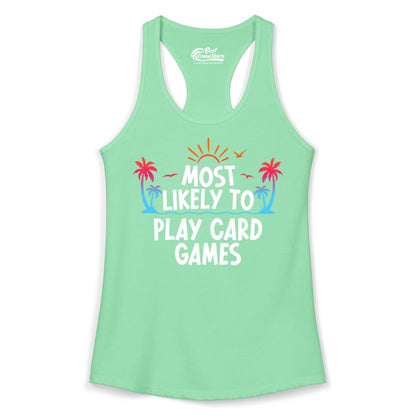 Cruise Card Game Shirt - Tropical Vacation Fun for Family Cruises (Ladies Tank) in Solid Mint - Tropical Cruise Card Game Shirt - Sunset Palms Playful Vacation Tee