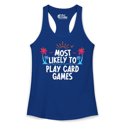 Cruise Card Game Shirt - Tropical Vacation Fun for Family Cruises (Ladies Tank) in Solid Royal - Tropical Cruise Card Game Shirt - Sunset Palms Playful Vacation Tee