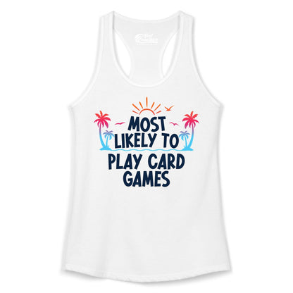 Cruise Card Game Shirt - Tropical Vacation Fun for Family Cruises (Ladies Tank) in White - Tropical Cruise Card Game Shirt - Sunset Palms Playful Vacation Tee