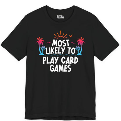 Cruise Card Game Shirt - Tropical Vacation Fun for Family Cruises (Premium Tee) in Black - Tropical Cruise Card Game Shirt - Sunset Palms Playful Vacation Tee