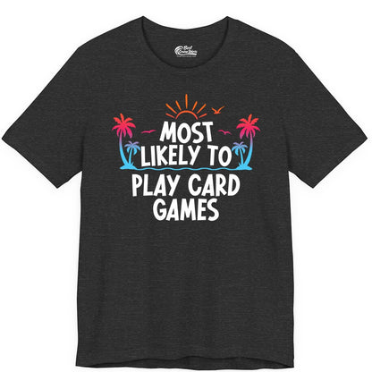 Cruise Card Game Shirt - Tropical Vacation Fun for Family Cruises (Premium Tee) in Dark Grey Heather - Tropical Cruise Card Game Shirt - Sunset Palms Playful Vacation Tee