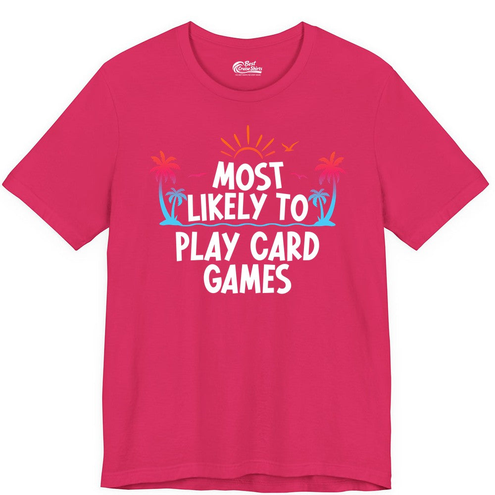 Cruise Card Game Shirt - Tropical Vacation Fun for Family Cruises (Premium Tee) in Fuchsia - Tropical Cruise Card Game Shirt - Sunset Palms Playful Vacation Tee