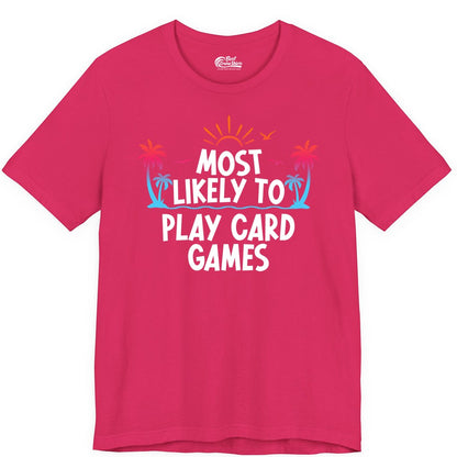 Cruise Card Game Shirt - Tropical Vacation Fun for Family Cruises (Premium Tee) in Fuchsia - Tropical Cruise Card Game Shirt - Sunset Palms Playful Vacation Tee