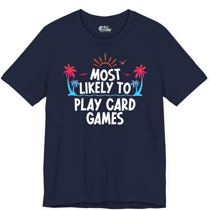 Cruise Card Game Shirt - Tropical Vacation Fun for Family Cruises (Premium Tee) in Navy - Tropical Cruise Card Game Shirt - Sunset Palms Playful Vacation Tee
