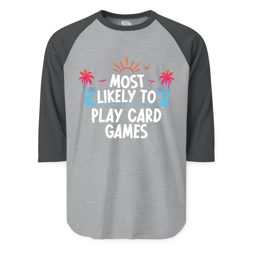 Cruise Card Game Shirt - Tropical Vacation Fun for Family Cruises (Raglan) in Heather GreyHeather Charcoal - Tropical Cruise Card Game Shirt - Sunset Palms Playful Vacation Tee