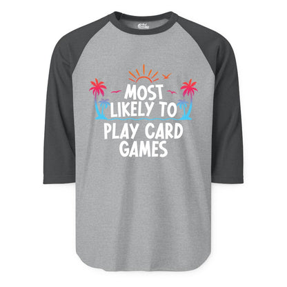 Cruise Card Game Shirt - Tropical Vacation Fun for Family Cruises (Raglan) in Heather GreyHeather Charcoal - Tropical Cruise Card Game Shirt - Sunset Palms Playful Vacation Tee