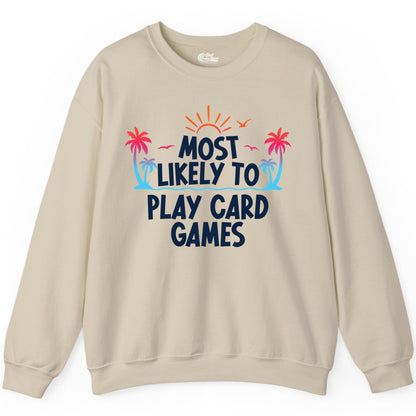 Cruise Card Game Shirt - Tropical Vacation Fun for Family Cruises (Sweatshirt) in Sand - Tropical Cruise Card Game Shirt - Sunset Palms Playful Vacation Tee